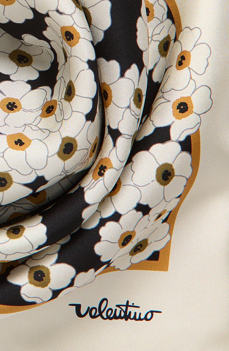 Valentino Garavani Daisy Print Silk Scarf, Alternate, color, Black/ Ivory