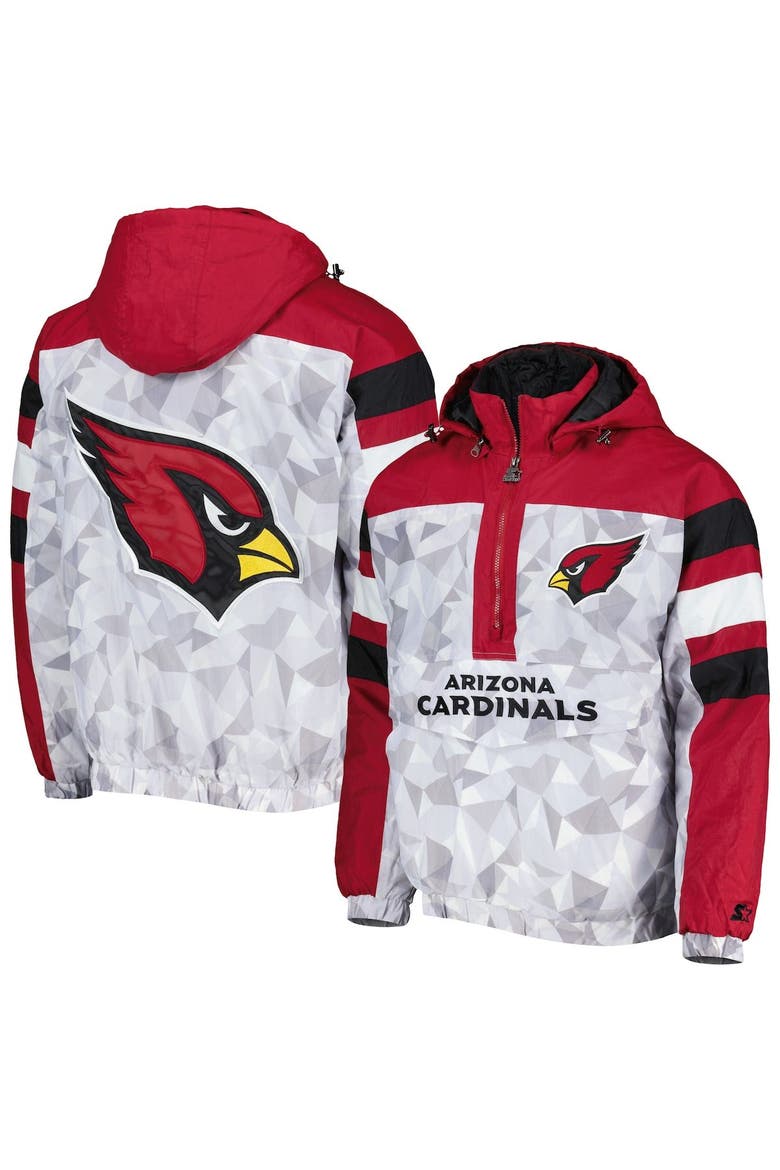 Men's Starter White/Cardinal Arizona Cardinals Thursday Night Gridiron Raglan Half-Zip Hooded Jacket, Main, color, White