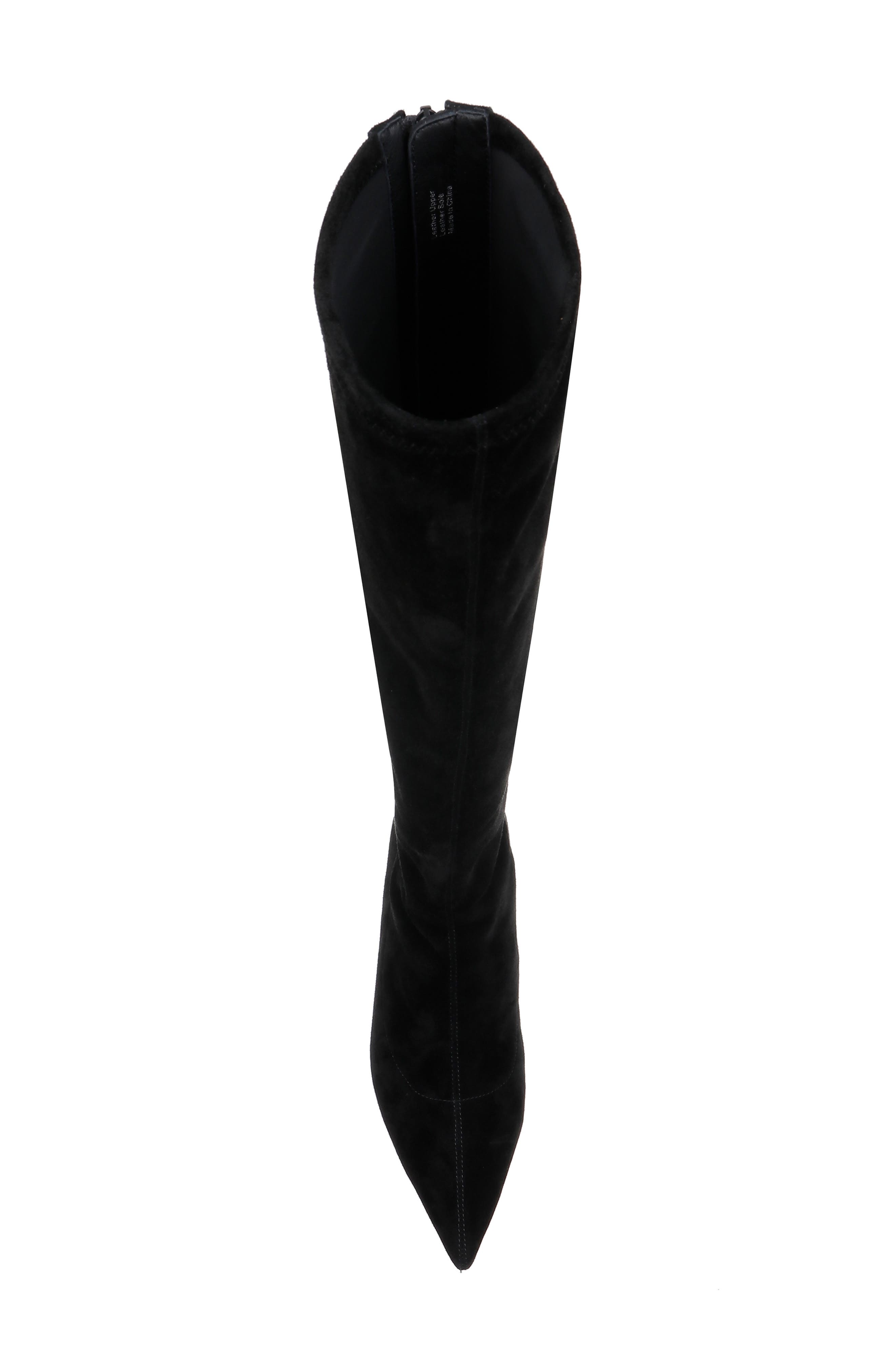 L'AGENCE Emilie Pointed Toe Kitten Heel Knee High Boot, Alternate, color, Black Suede
