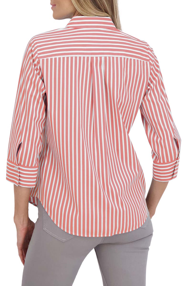 Foxcroft Charlie Stripe Button-Up Shirt, Alternate, color, Tangerine
