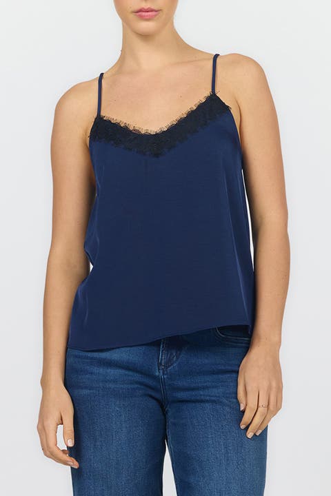 Alexandria Lace Trim Satin Tank