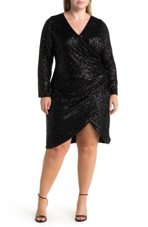 Frances Sequin Side Ruched Wrap Mini Dress (Plus)