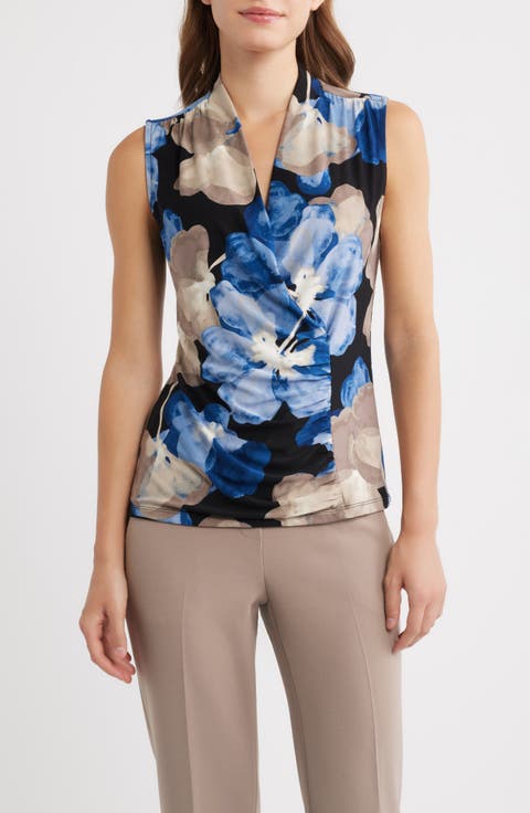 Floral Ruched Faux Wrap Top