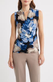 Anne Klein Floral Ruched Faux Wrap Top