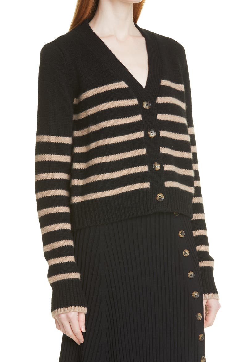 Mini Marin Stripe V-Neck Cardigan, Alternate, color, BLACK / TAN