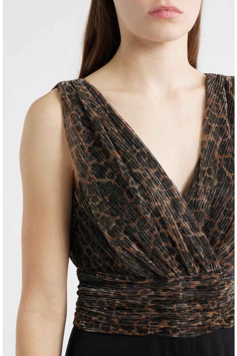 Metallic Leopard Print Bodice Chiffon Jumpsuit, Alternate, color, BLACK