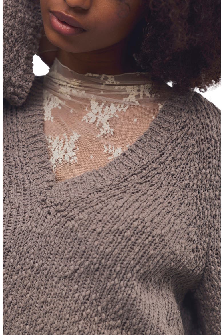Heartland V-Neck Cotton Sweater, Alternate, color, PETRIFIED WOOD