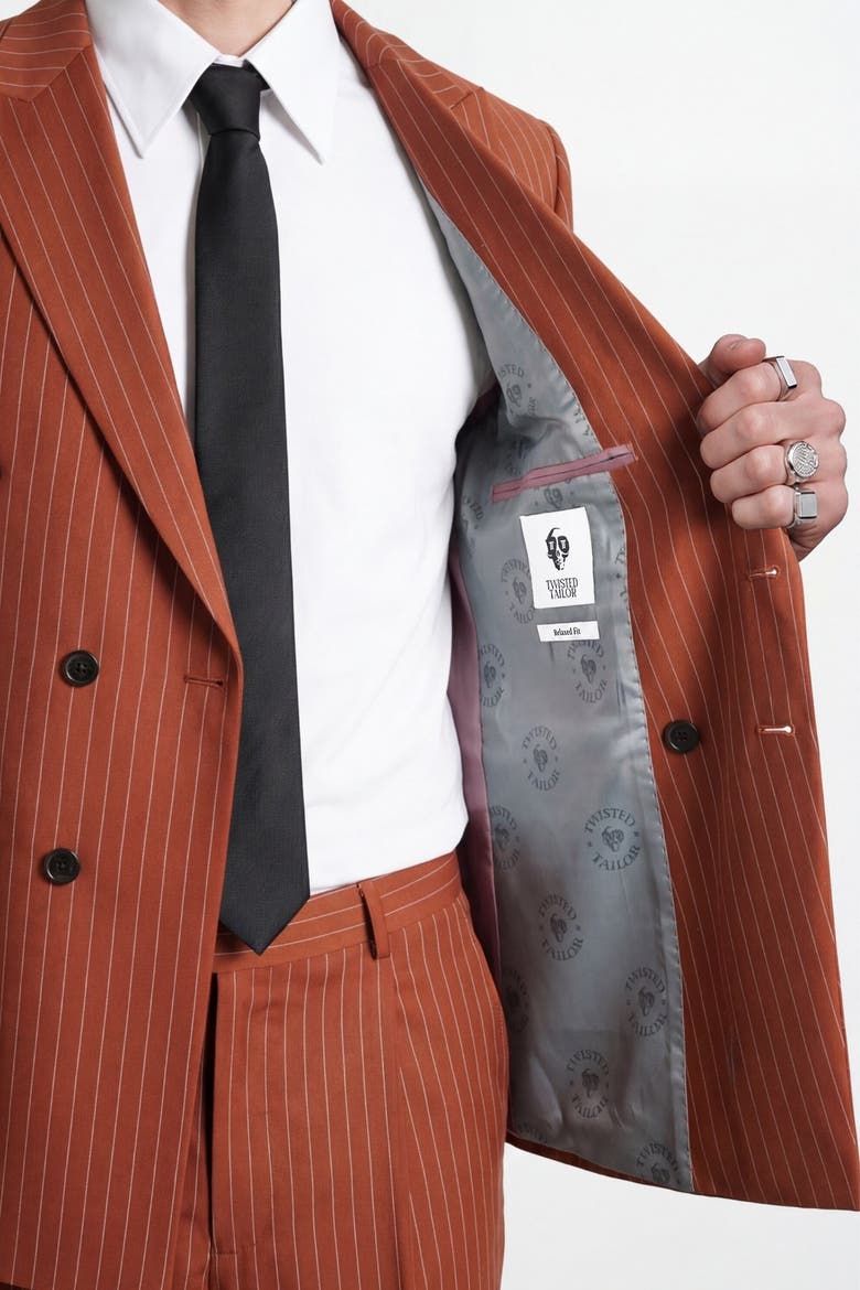 Syrah Double Breasted Pinstripe Jacket, Alternate, color, Burnt Orange