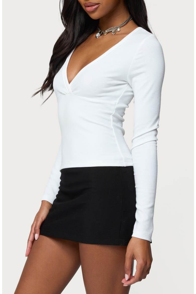 Doron Long Sleeve V-Neck Crop Top, Alternate, color, WHITE