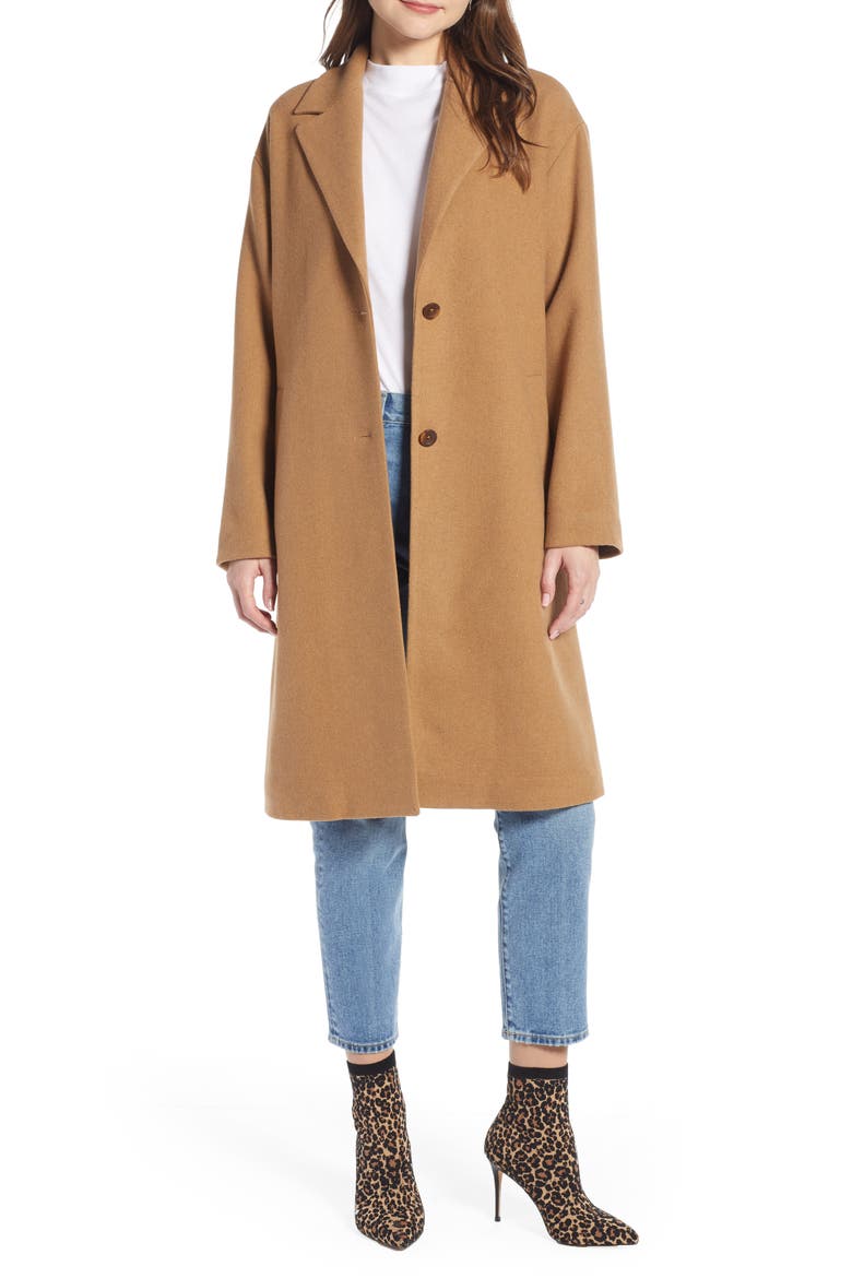 Longline Camel Coat (Nordstrom Exclusive), Main, color, BROWN BEAR