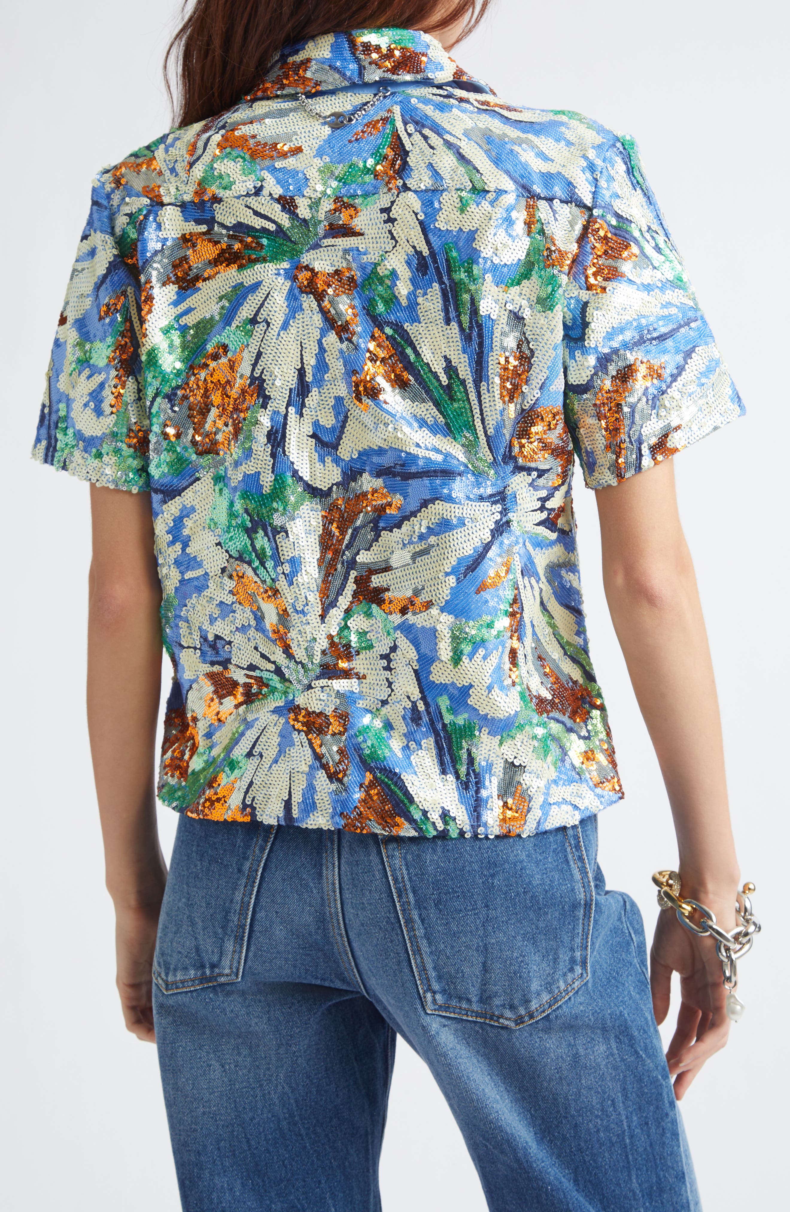 Floral Sequin Short Sleeve Shirt - image 2