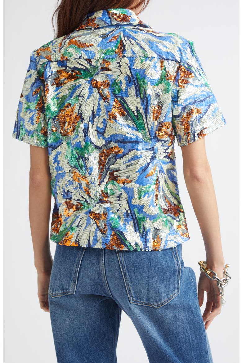 Floral Sequin Short Sleeve Shirt, Alternate, color, ABSTRACT BLUE FLOWERS