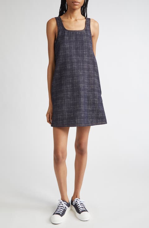 Check Sleeveless Cotton Shift Dress