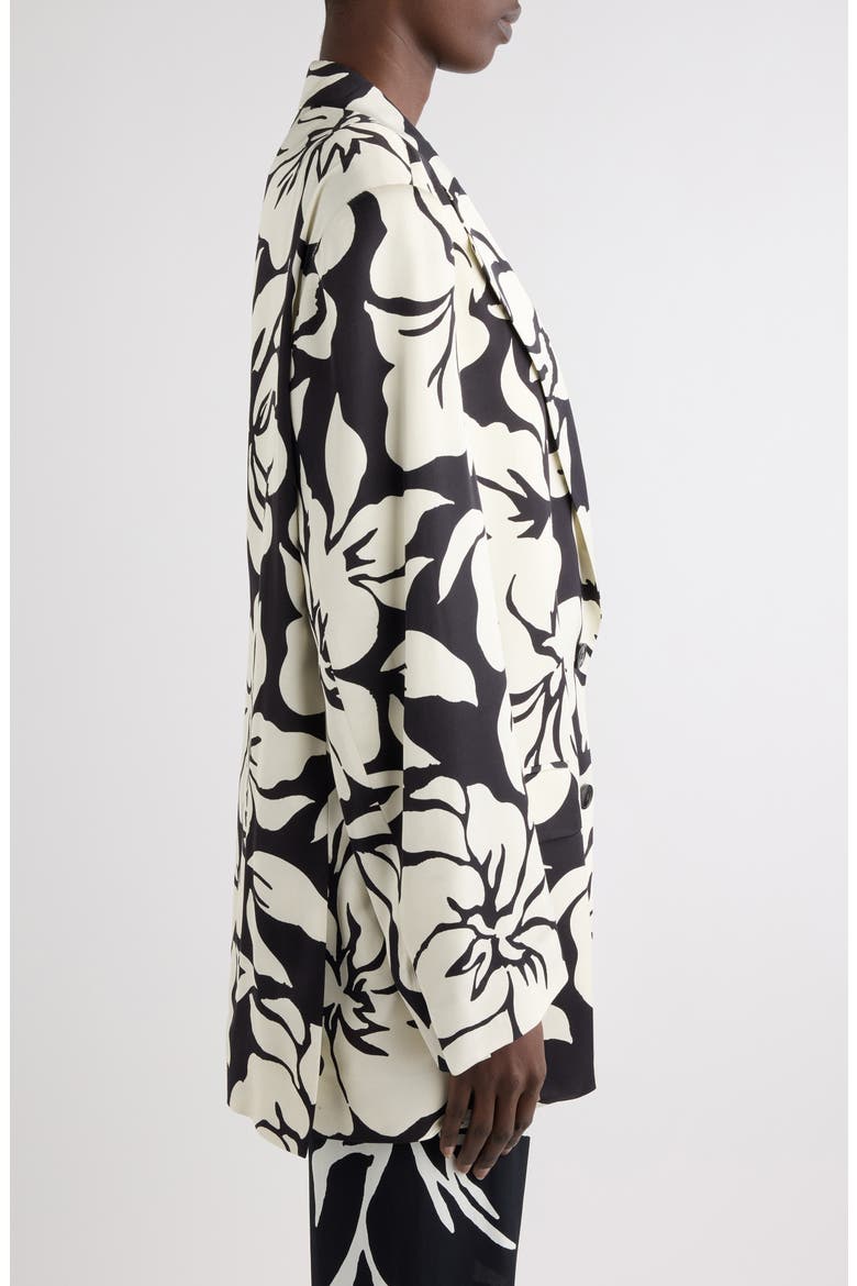 Tropical Floral Print Satin Jacket, Alternate, color, BLACK