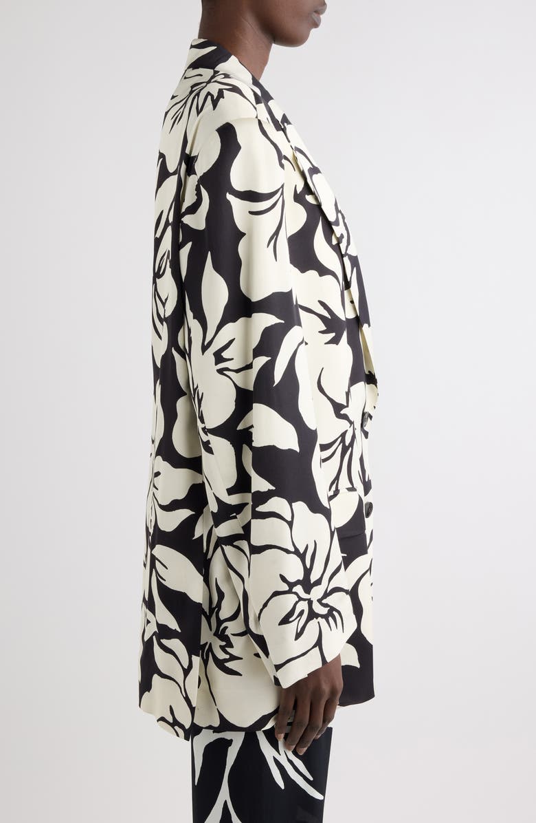 Dries Van Noten Floral Screenprint Jacquard Longline Blazer, Alternate, color, Black