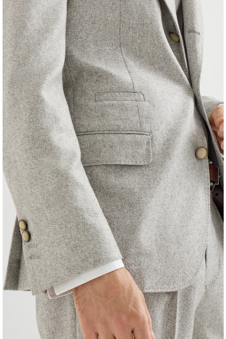 Silk and cashmere cavalry tweed deconstructed blazer with large peak lapels, Alternate, color, Lignite
