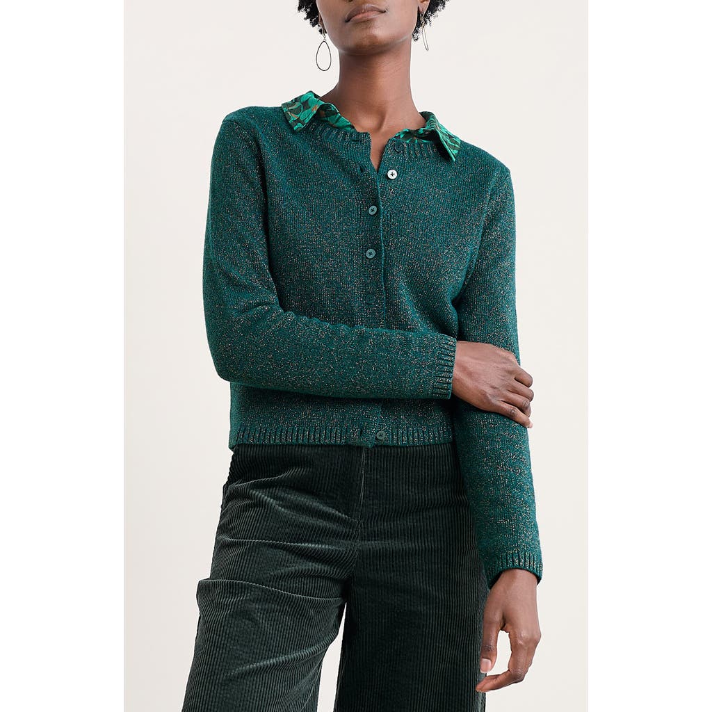 Seasalt Cornwall Tern Tide Sparkle Merino Wool Blend Cardigan In Green