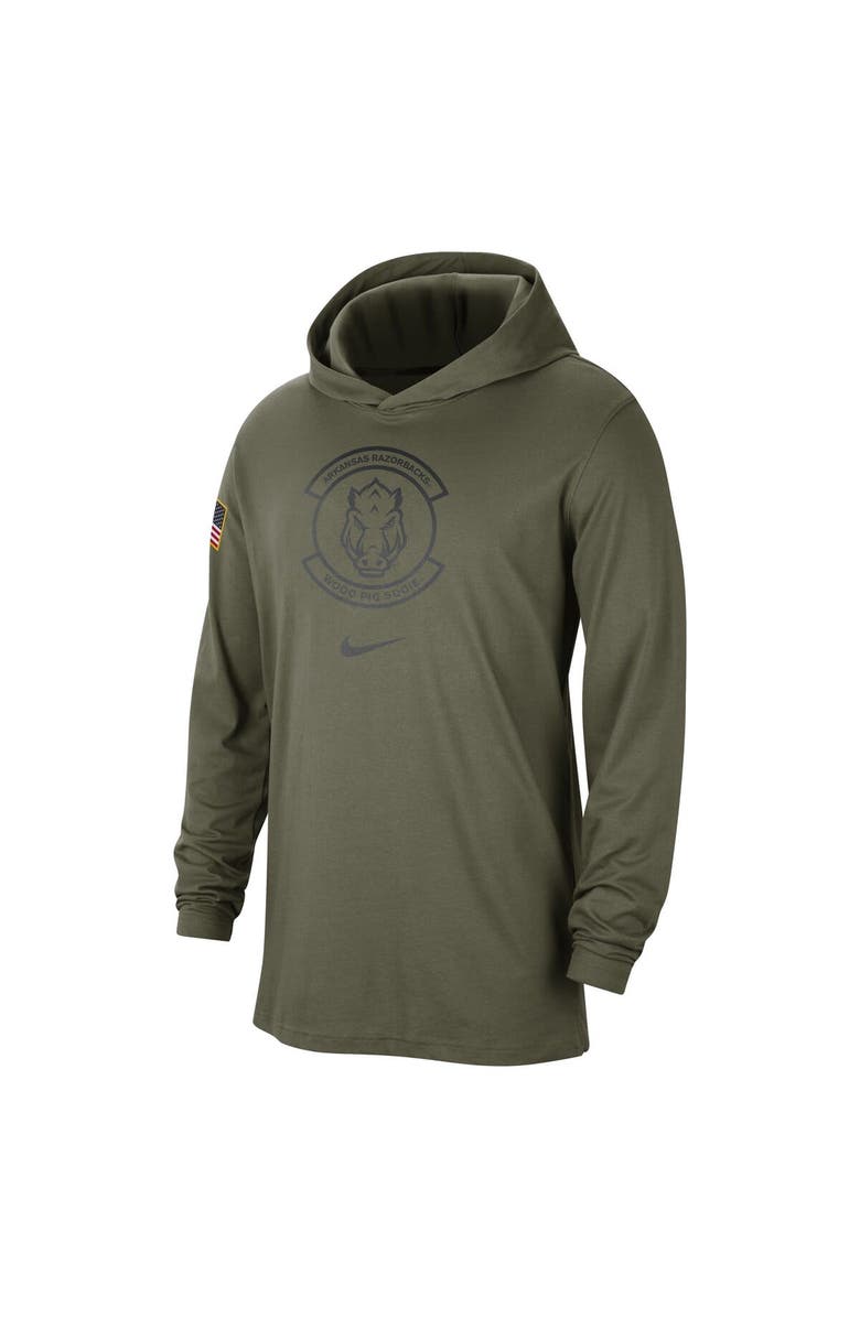Nike Men's Nike Olive Arkansas Razorbacks Military Pack Long Sleeve Hoodie T-Shirt, Alternate, color, Olive