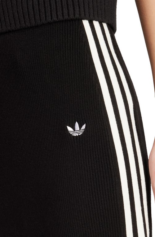 Adidas Originals Ribbed Striped Midi Straight Skirt In Black