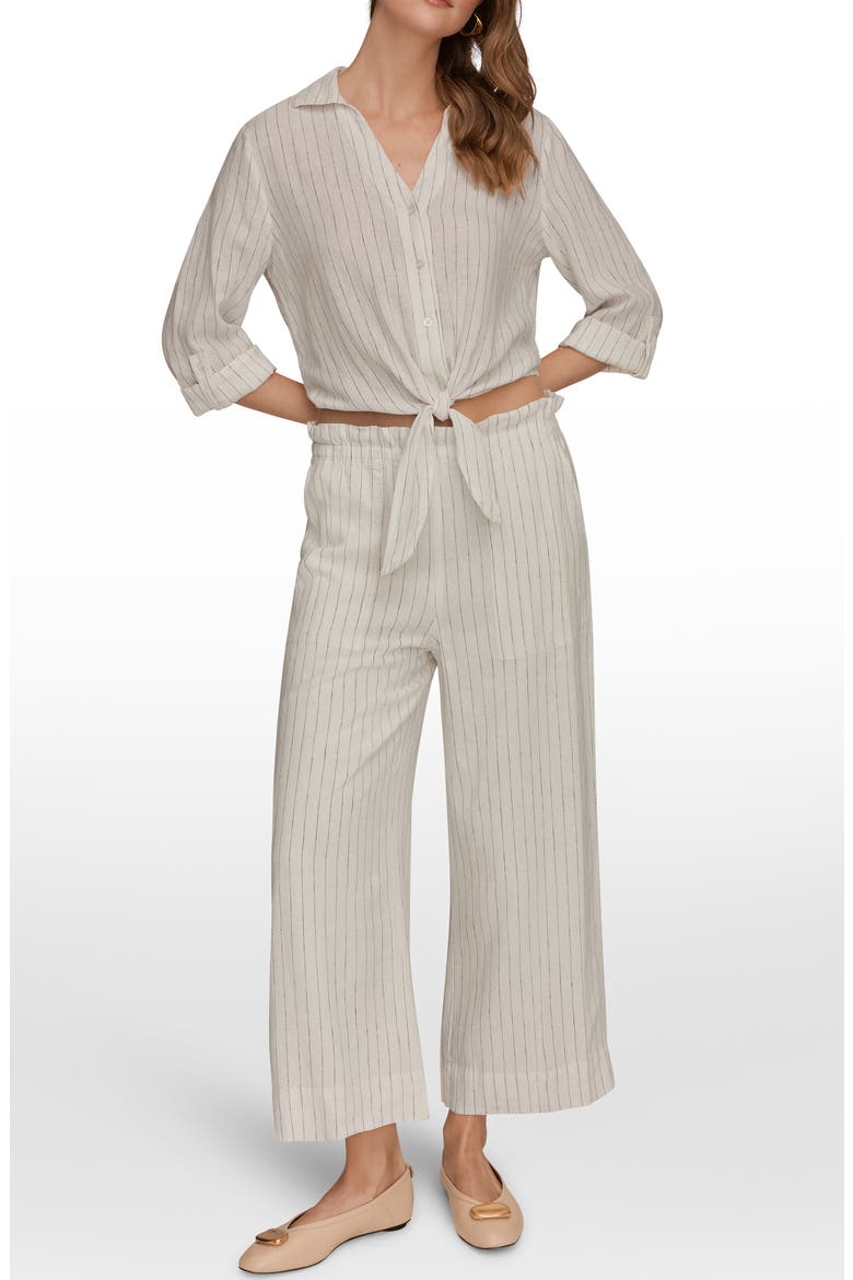 Stripe Paperbag Waist Linen Blend Pants, Alternate, color, CREAM/BLACK