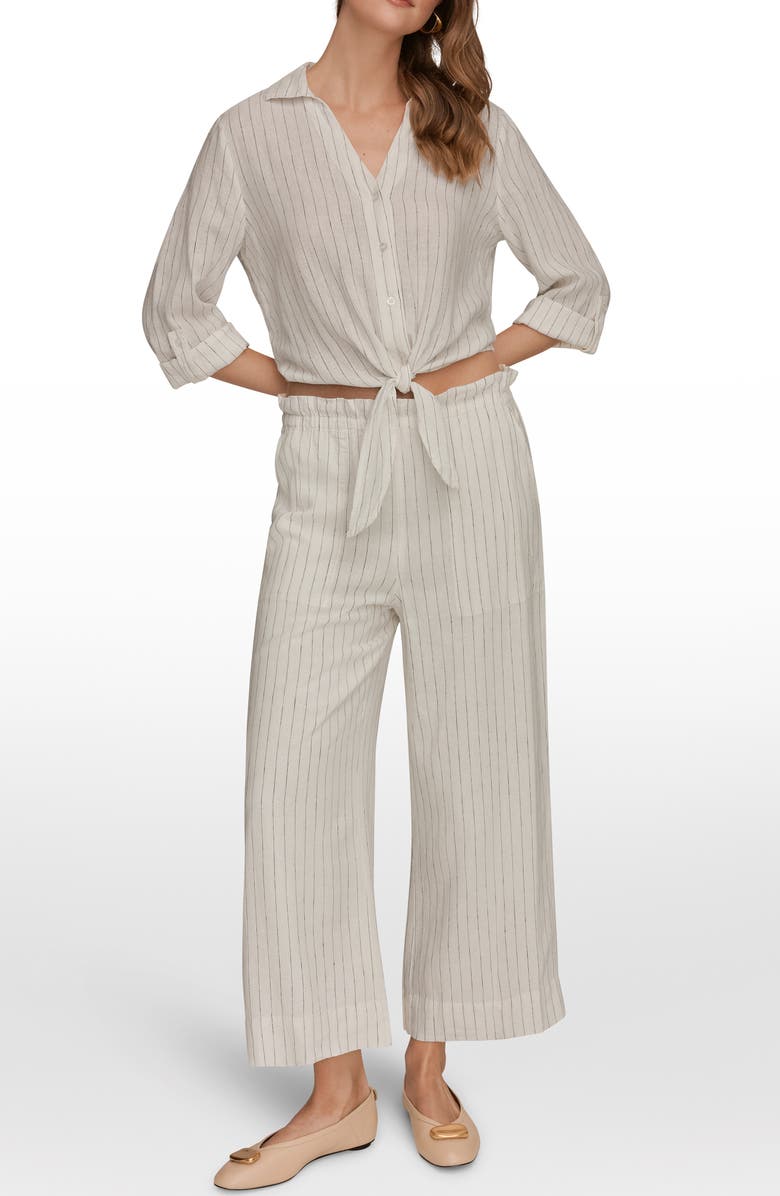 Donna Karan New York Stripe Paperbag Waist Linen Blend Pants, Alternate, color, Cream/Black