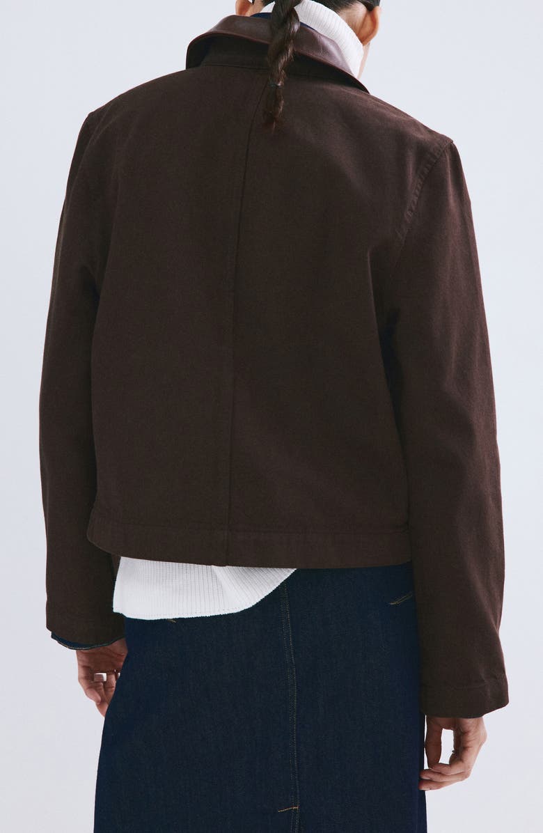 MANGO Denim & Faux Leather Barn Jacket, Alternate, color, Chocolate