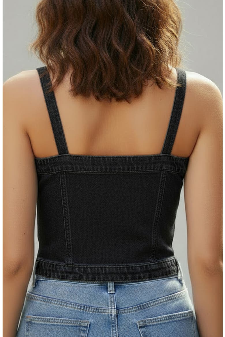 Embellished Denim Croset Top, Alternate, color, INDIGO WASH