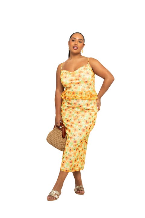 Floral Print Peplum Midi Dress