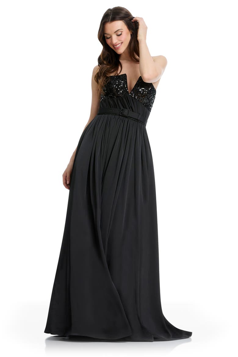 Kristine Sequin Detail Strapless Gown, Alternate, color, BLACK