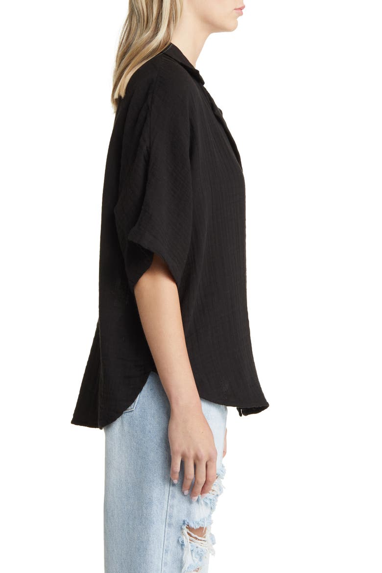Premium Surf Cotton Gauze Button-Up Shirt, Alternate, color, BLACK