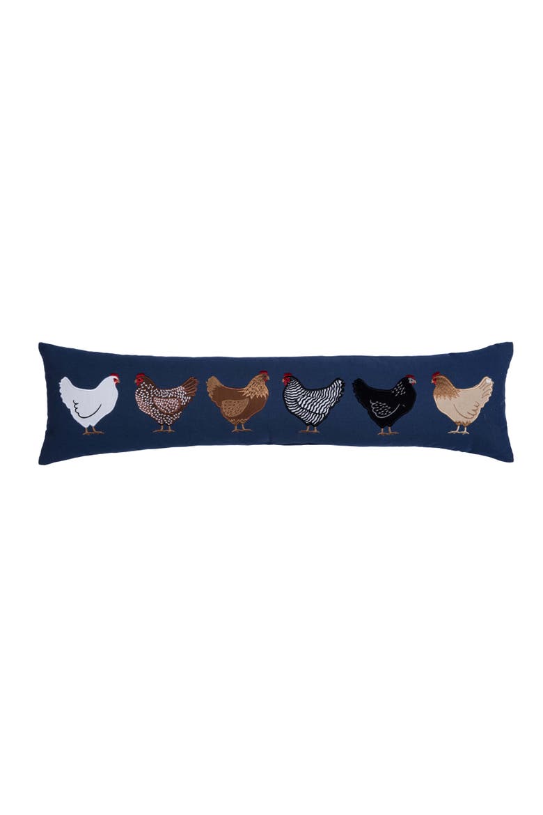 Chicken Hens Embroidered 100% Cotton Accent Pillow 8" x 30", Main, color, Blue