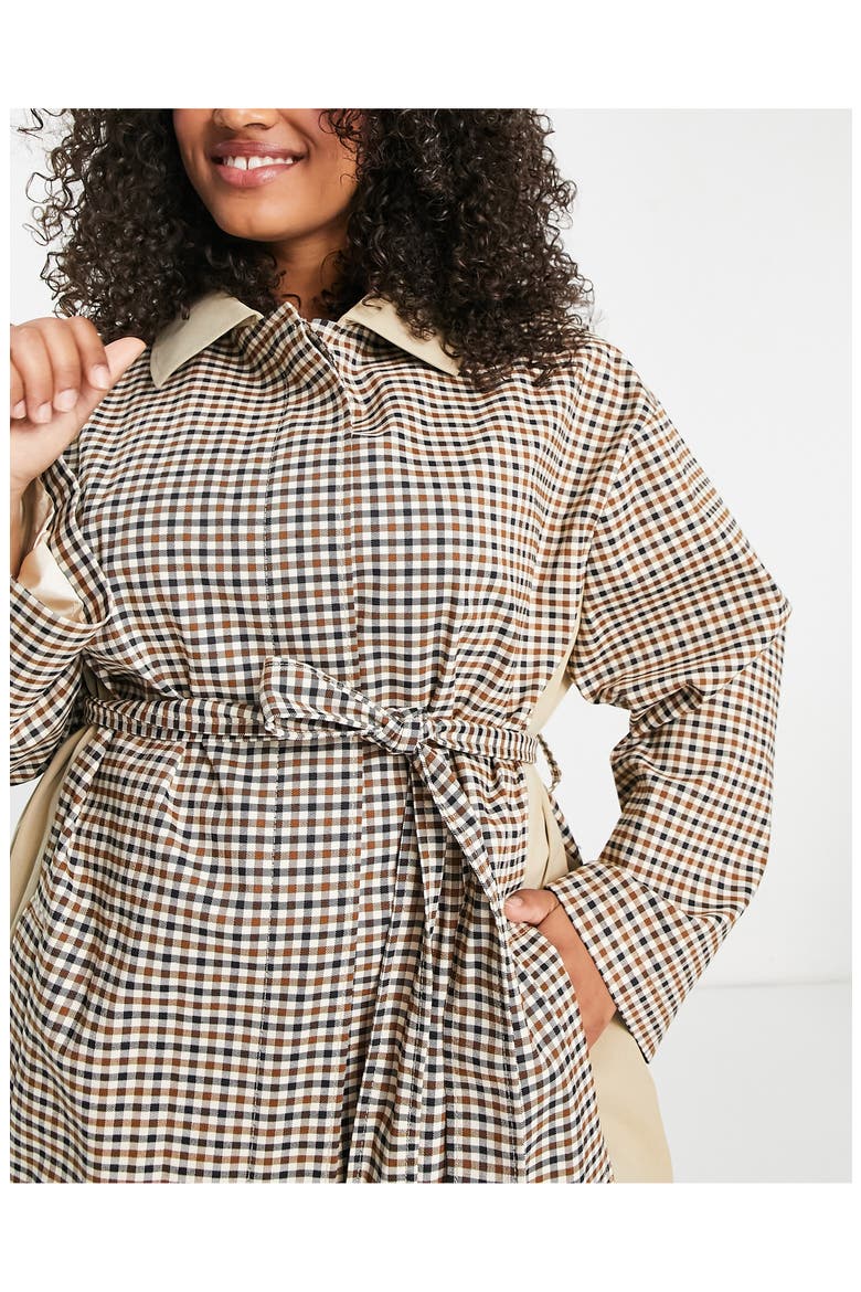 Curve Gingham Trench Coat, Alternate, color, BEIGE