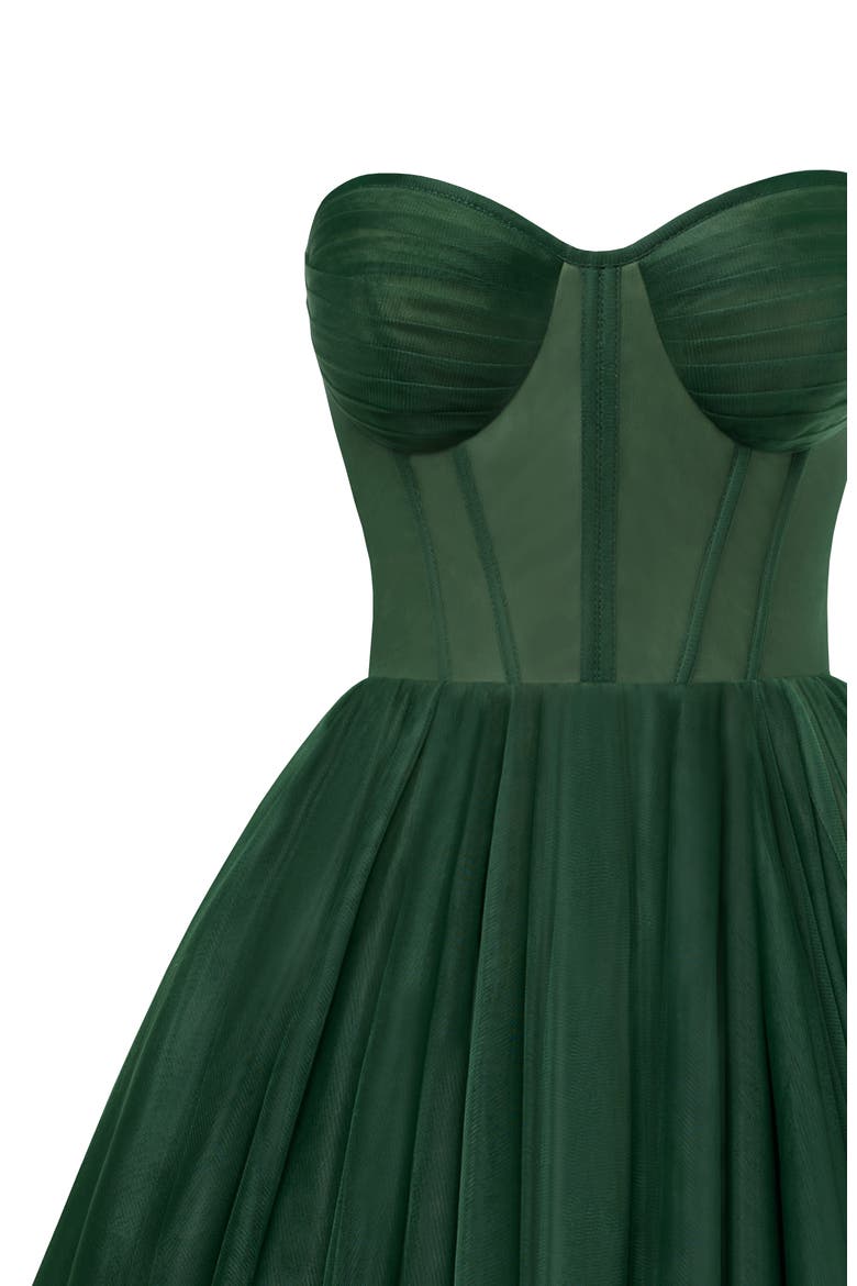 Strapless Puffy Tulle Midi Formal Occasion Dress in Emerald Green, Alternate, color, Emerald Green