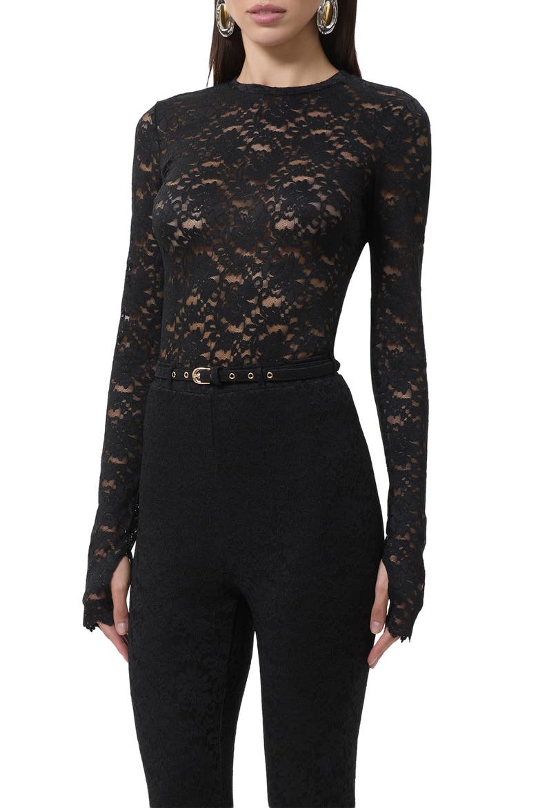 Kaylee Semisheer Floral Lace Top, Main, color, NOIR