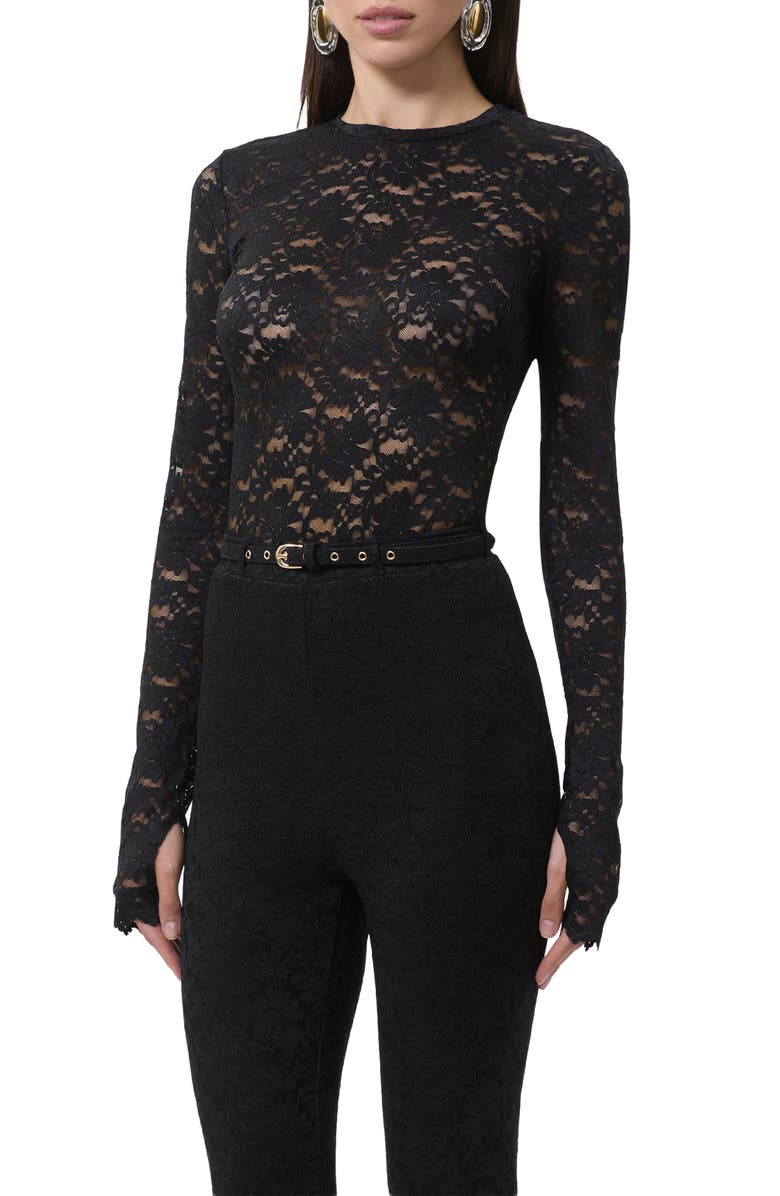 AFRM Kaylee Semisheer Floral Lace Top, Main, color, Noir