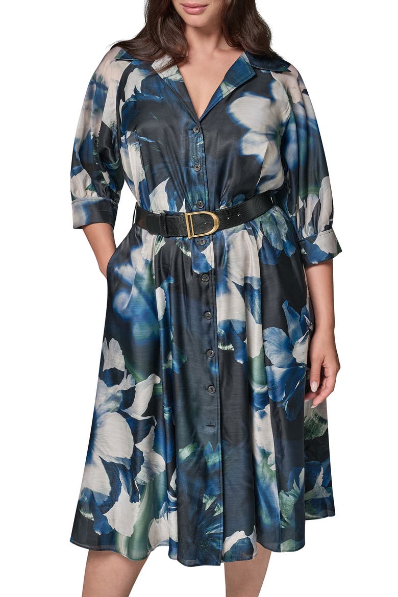 Floral Organza Shirtdress, Alternate, color, BLACK FORE