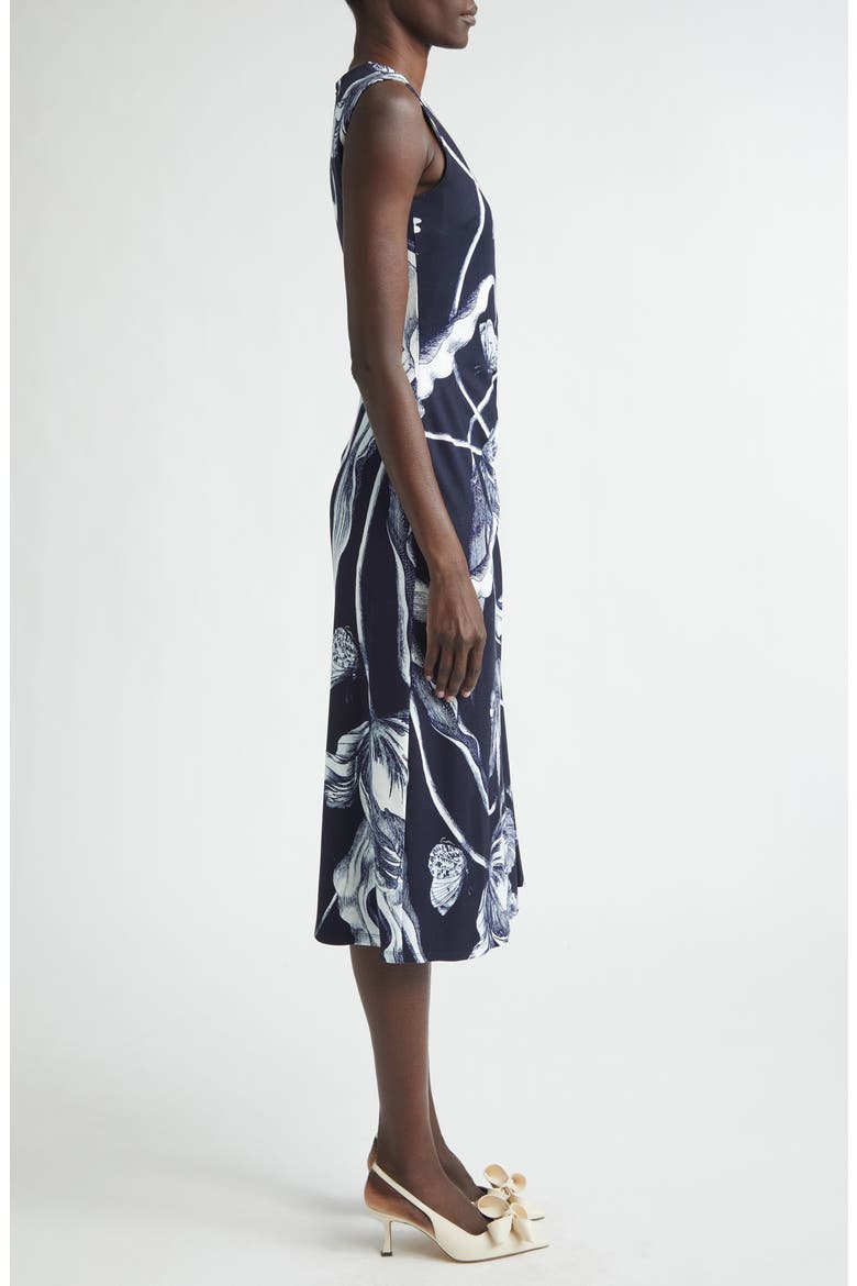 Floral Print Draped Jersey Midi Dress, Alternate, color, BOTANICAL ENGRAVING MIDNIGHT
