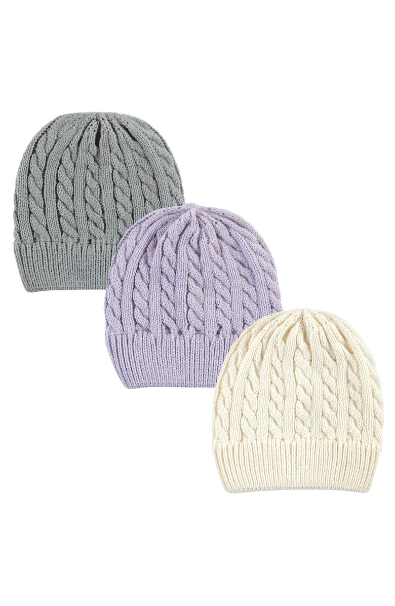 Hudson Baby Cozy Knit Hat 3Pk, Main, color, Lilac Cream