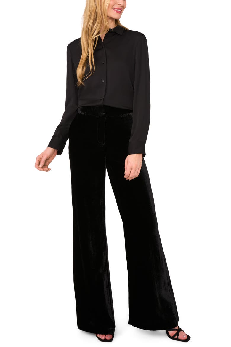 Long Sleeve Georgette Button-Up Shirt, Alternate, color, RICH BLACK