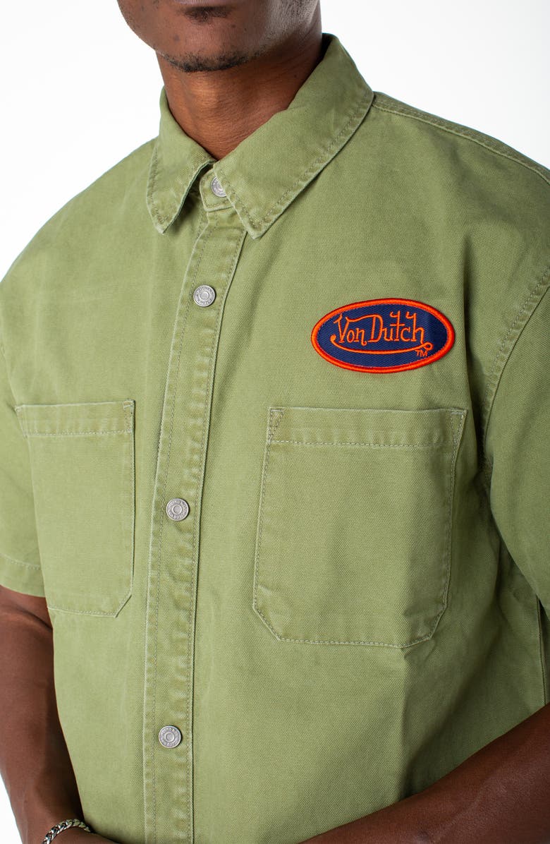 Von Dutch Short Sleeve Snap Front Hell  Shirt, Alternate, color, Sphagnum