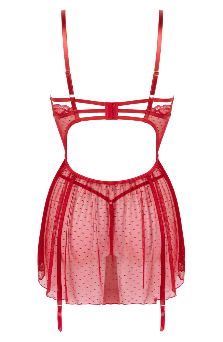 Hunkemöller Billie Dot Mesh & Lace Chemise & G-String Set, Alternate, color, 