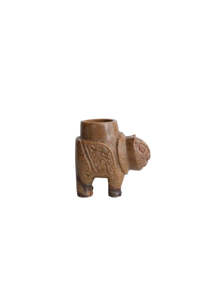 Global Carved Soapstone Animal Tealight Candle Holder, Main, color, Brown