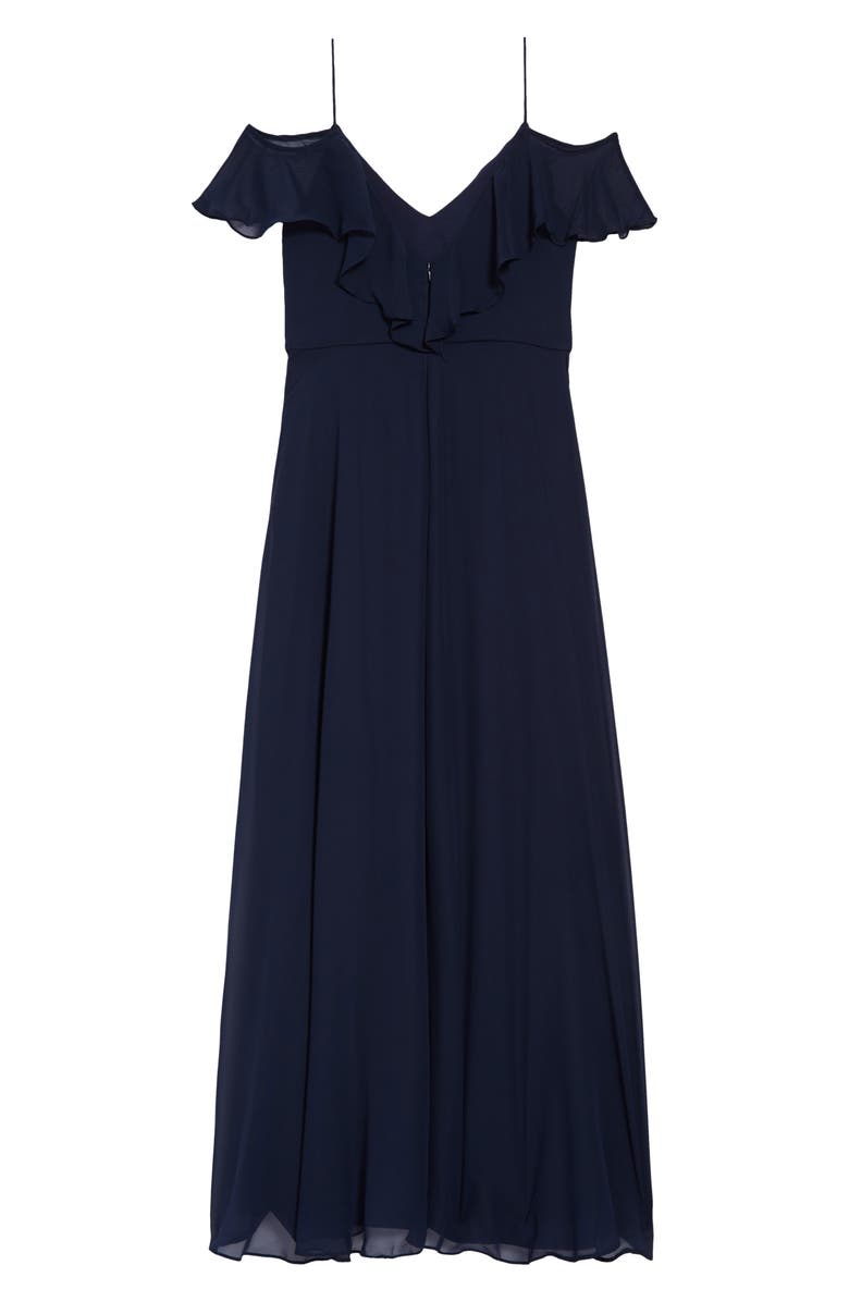 Dessy Collection Cold Shoulder Chiffon Flower Girl Dress, Alternate, color, 