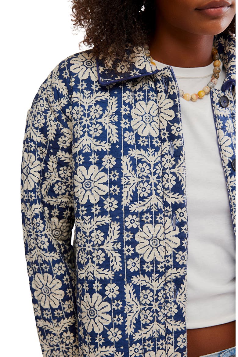 Alexie Print Boxy Quilted Jacket, Alternate, color, PEACOAT