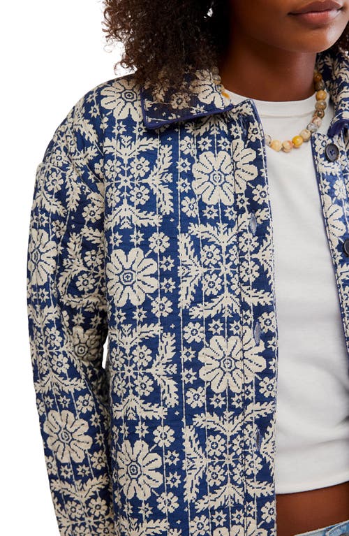 Free People Alexie Print Boxy Quilted Jacket In Blue
