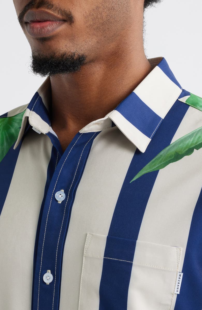 MAVRANS Stripe Palm Frond Short Sleeve Performance Button-Up Shirt, Alternate, color, Green