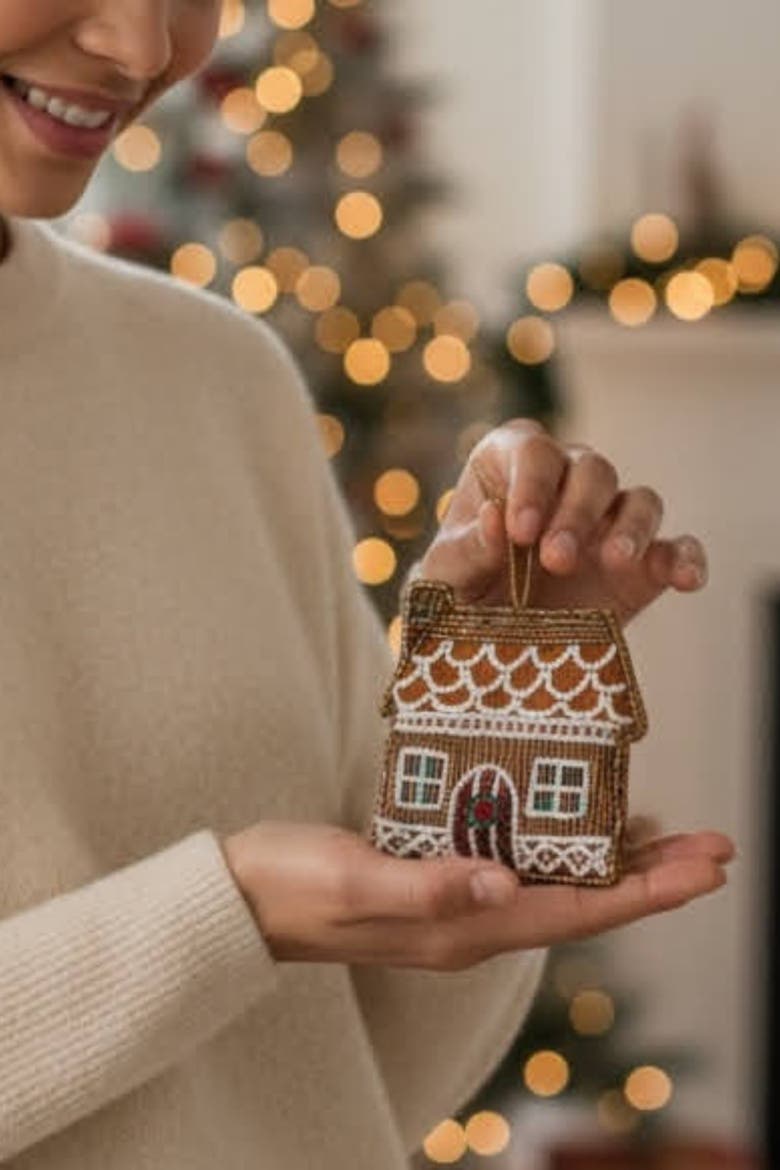 Gingerbread Cabin Ornament Set, Alternate, color, Gingerbread