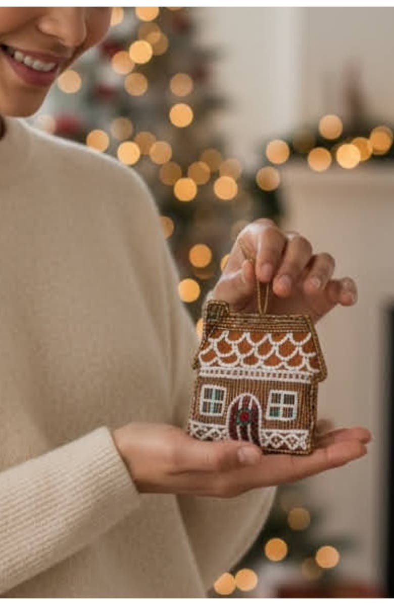 Pillowpia Gingerbread Cabin Ornament Set, Alternate, color, Gingerbread