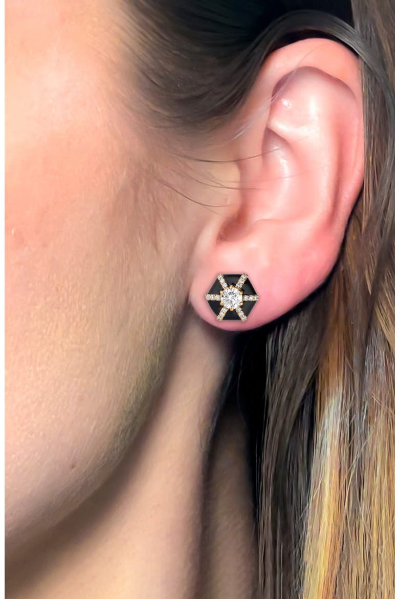 Queen Hexagon Stud Earrings, Alternate, color, CLEAR / BLACK