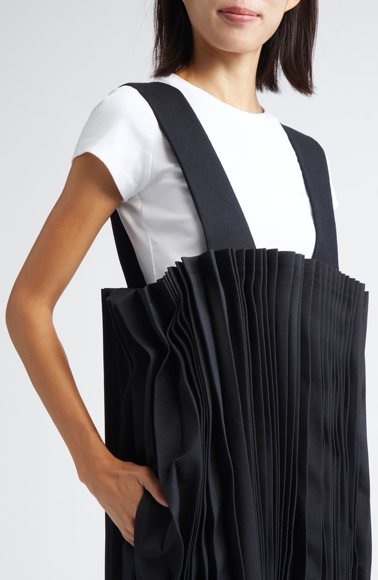 Comme des Garçons Pleated Mixed Media Twill & Tricot Pinafore Dress, Alternate, color, Black X Black